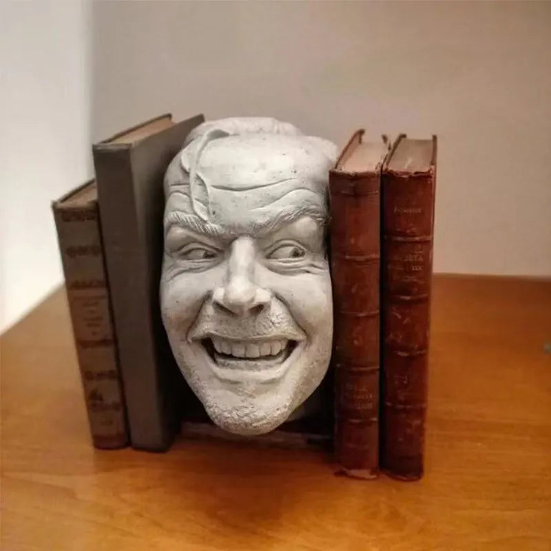 Sculpture of The Shining Bookend Library Here's Johnny Figurine Resin Craft Desktop Ornament Funny-face Book Shelf Statue Decor