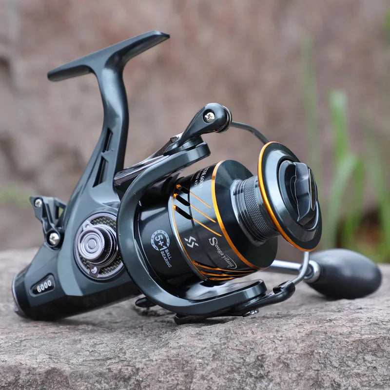 Sougayilang 5+1BB Fishing Reel 4000/6000 Series with Free Spool Spinning Reel 10KG Carbon Fiber Drag Power Carp Fishing Tackles