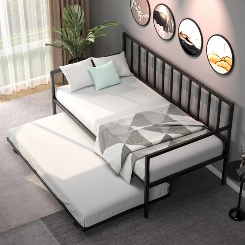 Twin Metal Daybed Sofa Bed Set with Roll Out Trundle Foldable Sofa Bed Frame Living Room Bedroom Furniture Bedframe