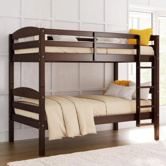 Homes Leighton Solid Wood Twin-over-Twin Convertible Bunk Bed, Mocha bedframe  bedroom furniture