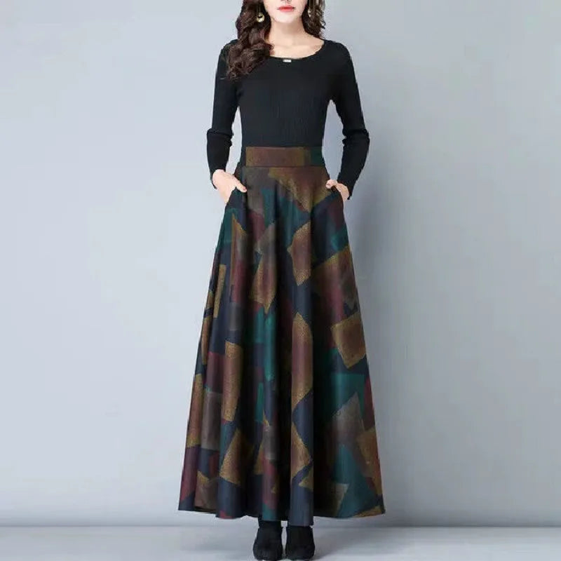 Autumn and Winter Plus Size Wool Plaid Skirt A-line Skirt Plus Size Skirt Women's Skirt Women's Clothing