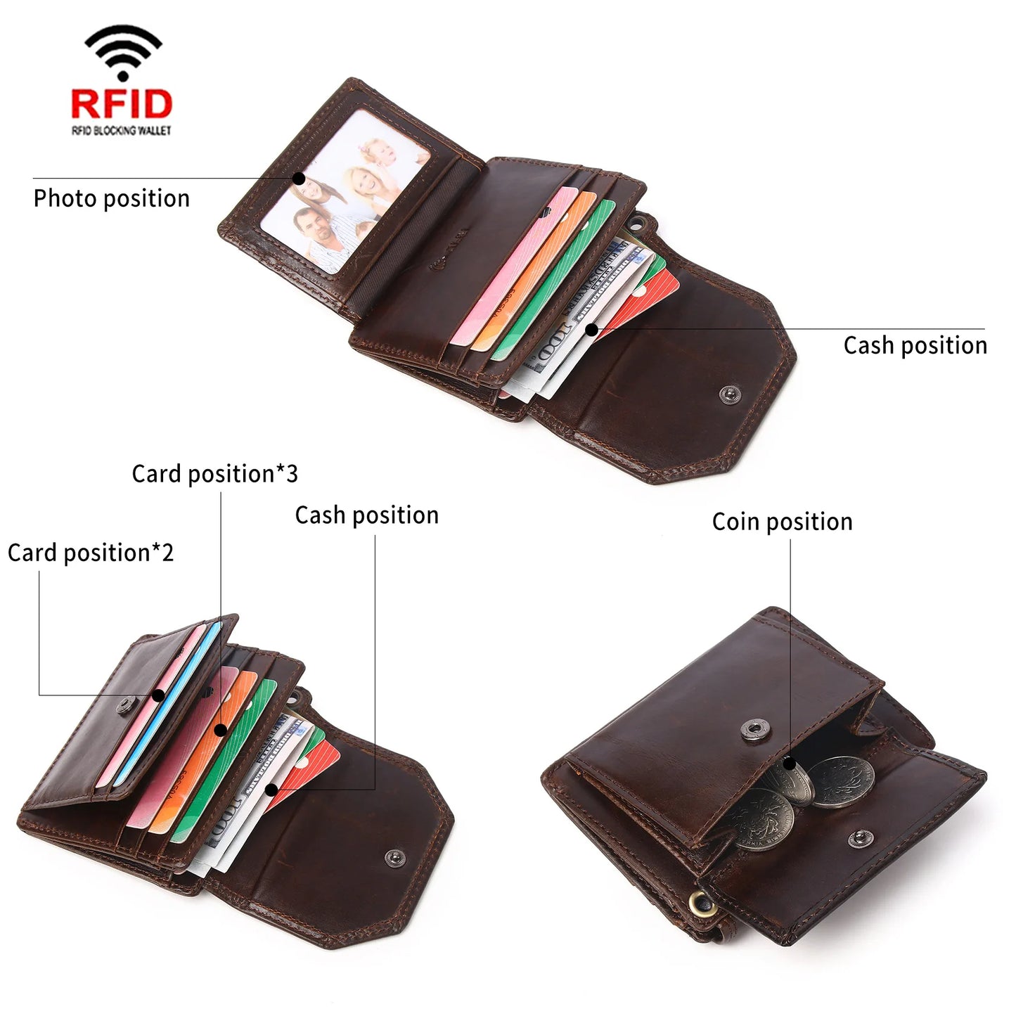 Men's Chain Wallet Mini Vintage Genuine Leather Wallet for Men RFID Blocking High Quality Business Card Holder Purse