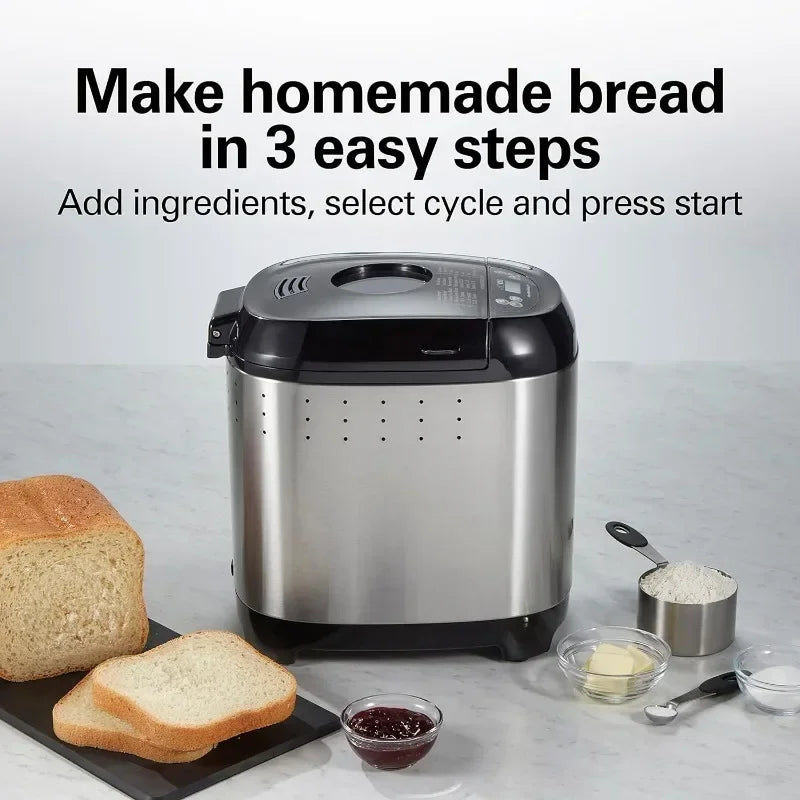 Digital Electric Bread Maker Machine Artisan and Gluten-Free, 2 lbs Capacity, 14 Settings, Black and Stainless