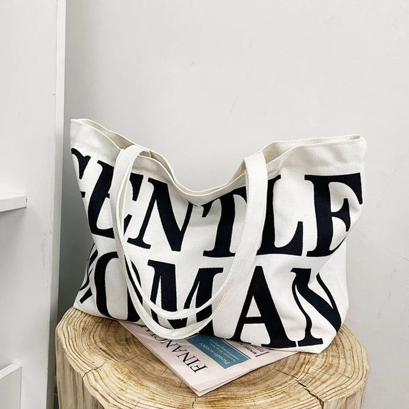 2023 Summer New Trendy Korean Women'S Large Shoulder Bag Fashion Letter Printing Canvas Handbag with Handle Tote Bag Letter Bag