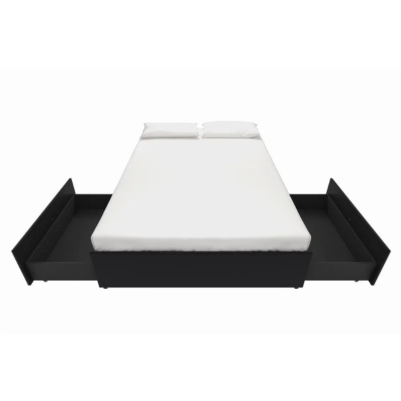 River Street Designs Maven Platform Bed With Storage, Queen, Black Faux Leather bedframe bedroom furniture