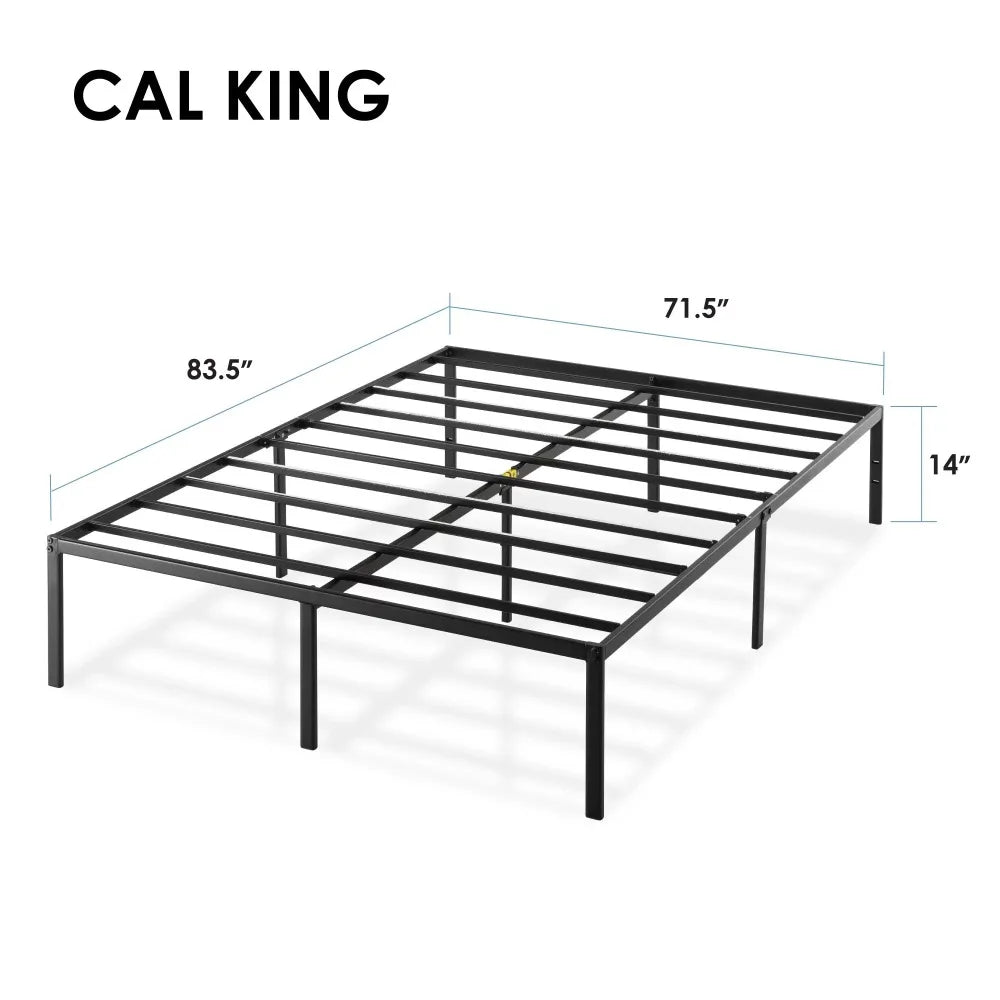 14" Metal Platform Bed Frame, Heavy-Duty Steel Slats, Black, California King  bed frame queen  bedframe