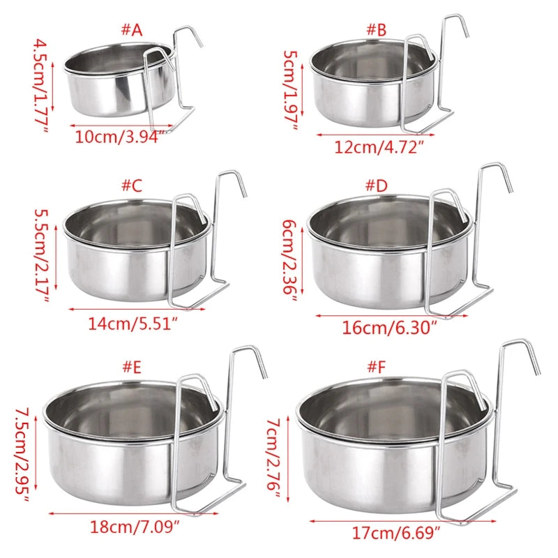 Dog Hanging Bowl Kennel Bowls Stainless Steel with Hanger for Bird Small Animals