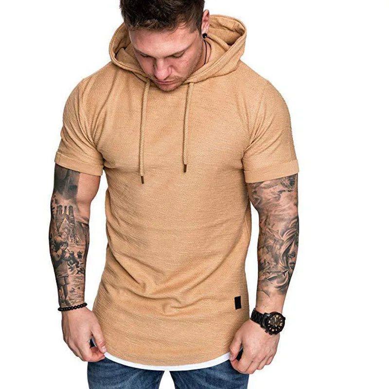 2023 New Men's Fashion Hooded Solid Color Short-Sleeved T-shirt Summer Casual Sports T Shirt Hoodies Clothing for Men MY073