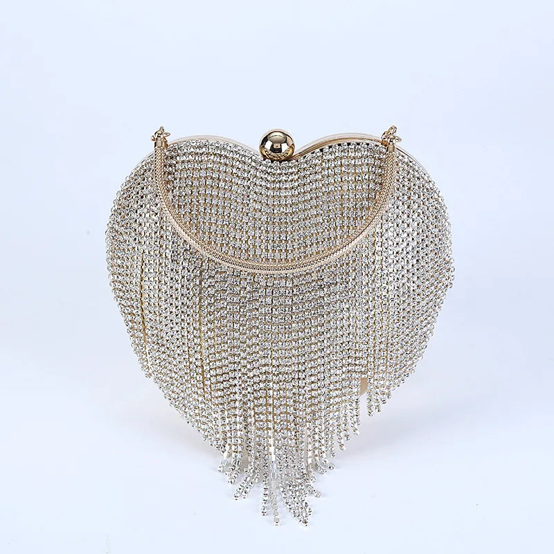 Women's Luxury Bag Famous Brand Metal Heart Shape With Handle Fashion Elegant Tassels Hasp Party Wedding Casual Handbags Purses