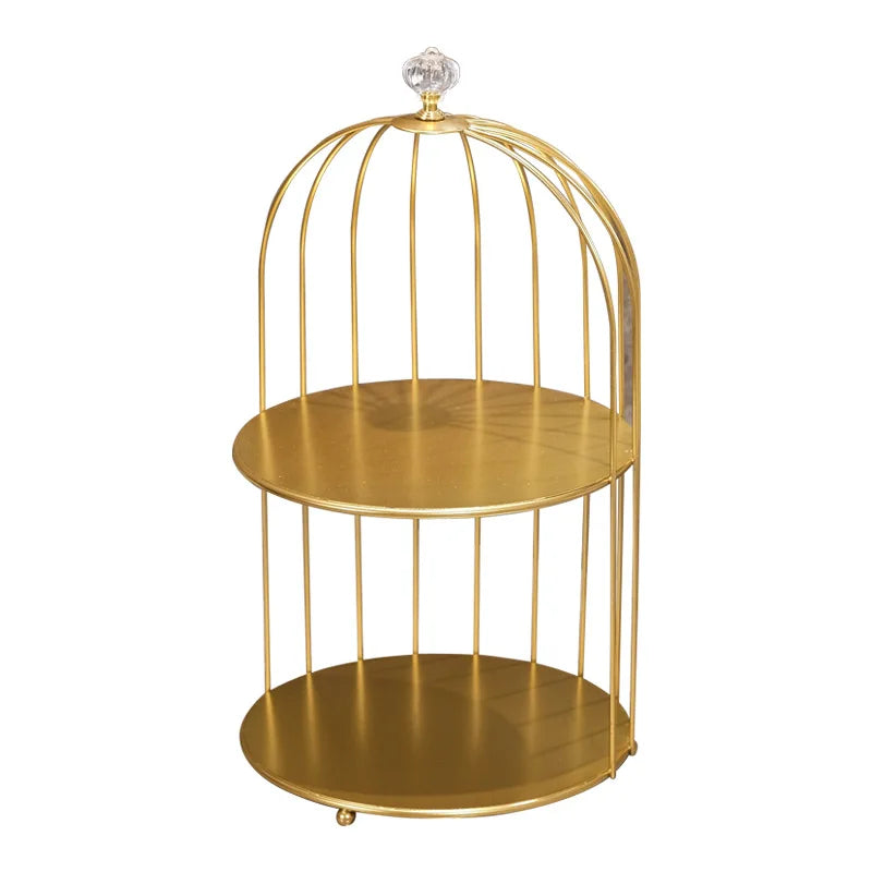 European Cosmetics Bathroom Tray Stand Storage Rack Crystal Metal Sundries Storage Tray Desktop Bird Cage Rack Home Decoration