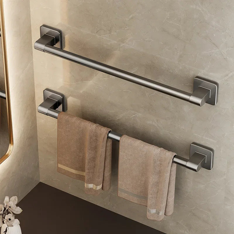 Towel Holder Space Aluminum Bar No Drilling Bathroom Organizers Self-adhesive Towel Bar Bathroom Shelves Kitchen Storage Rack