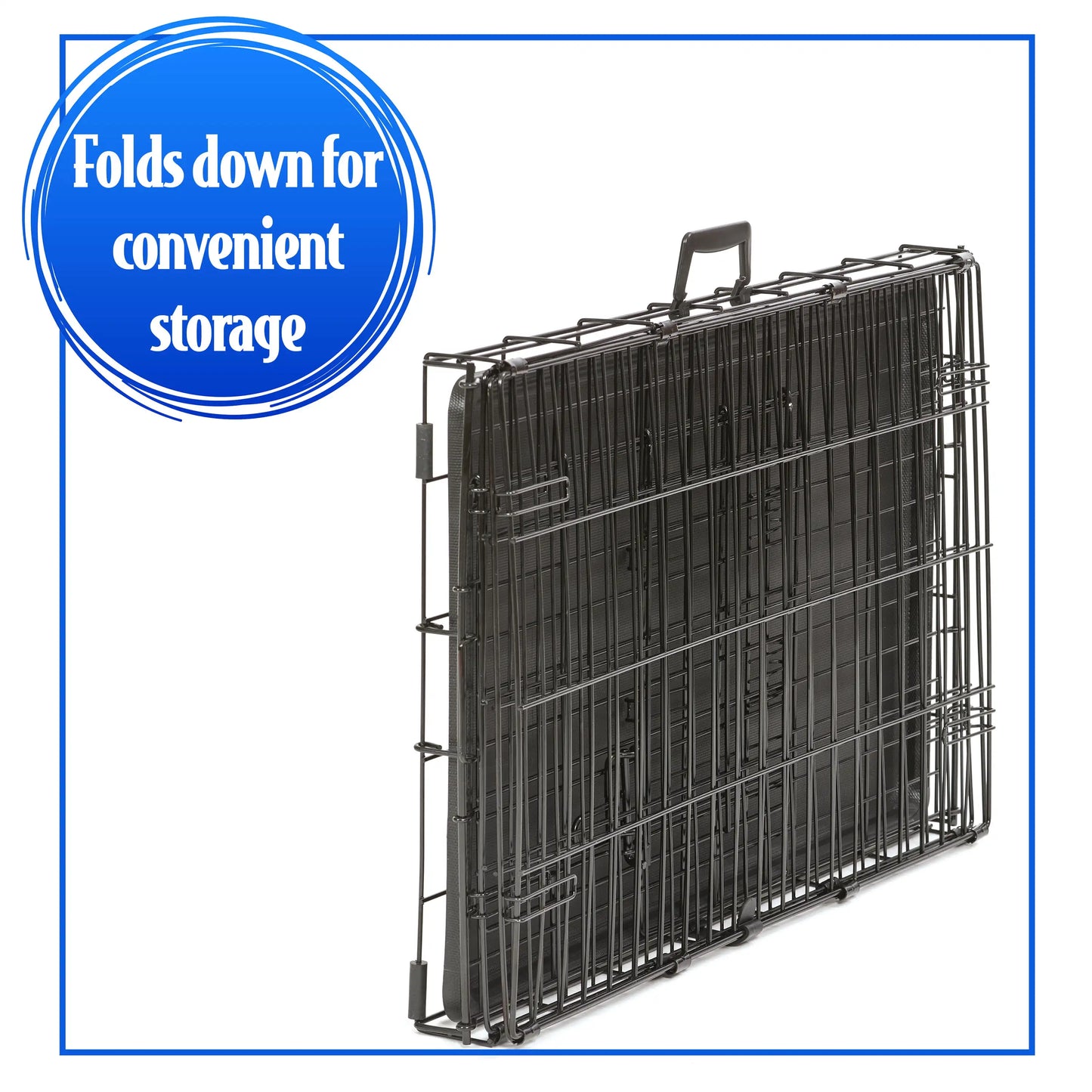 Single Door Folding Metal Wire Dog Crate with Divider and Tray, Black, 30"