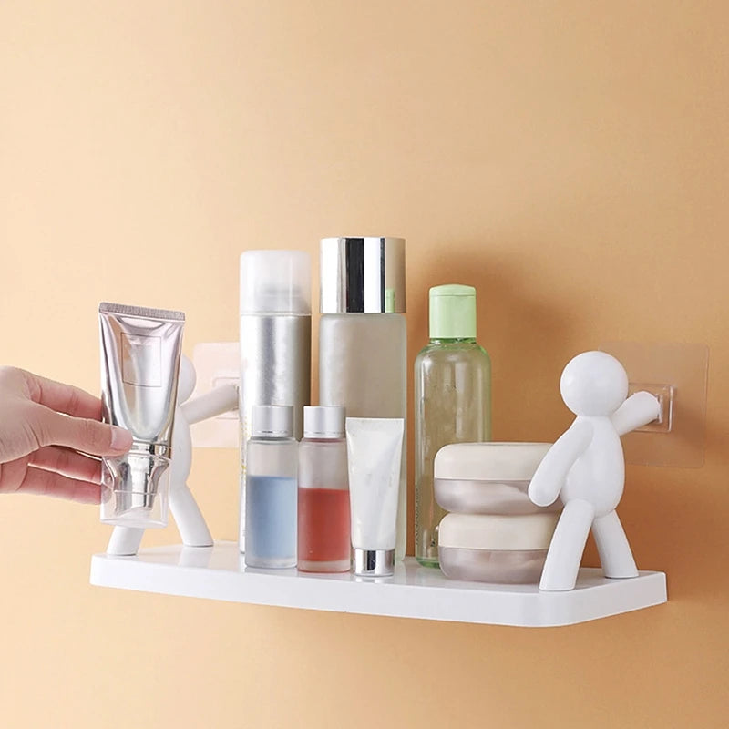 Bathroom Self-adhesive Shampoo Shelves Shower Towel Storage Rack Cosmetic Toilet Organizer Home Decor Kitchen Plastic Rack