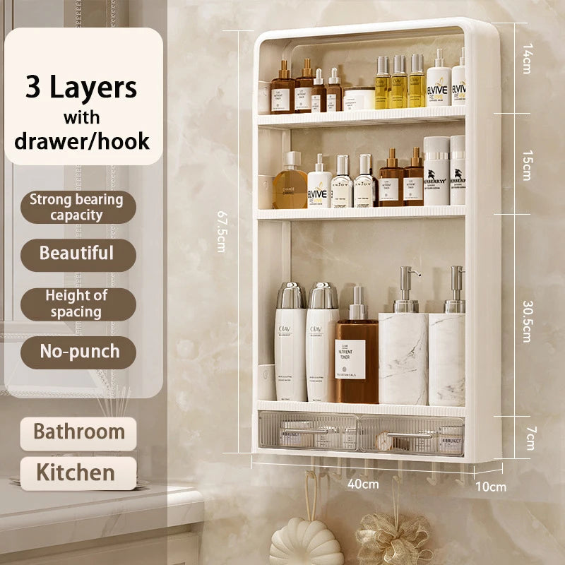 Bathroom Wall Mounted Shelf Multifunctional Toiletries Storage Rack Kitchen Seasoning Bottle Storage Rack Cosmetics Organizer