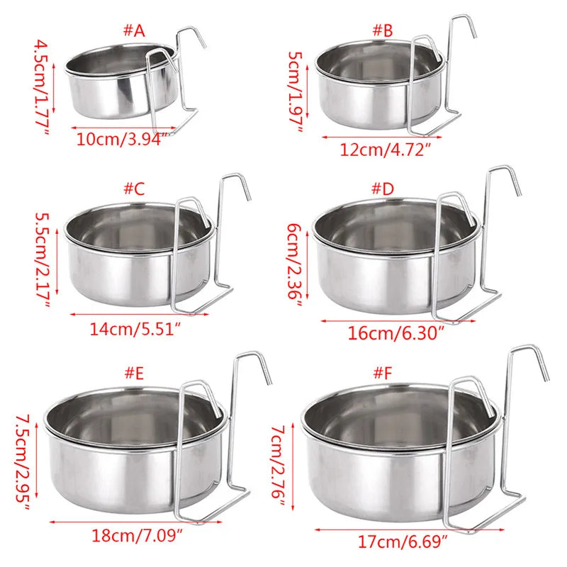 Dog Bowl Stainless Steel Hanging Bowls for Pet Dogs Cats Cage Kennel and Crate Feeder Dish Food and Water Bowl Multi Sizes