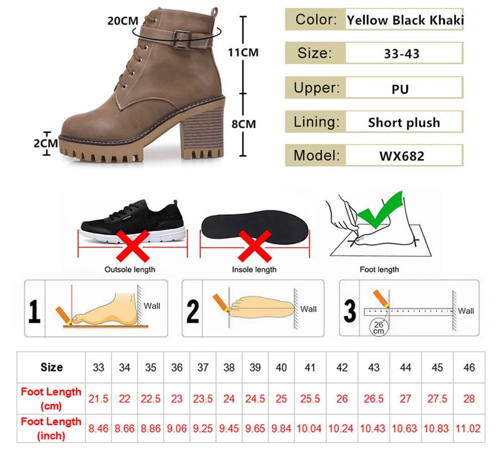 Boats Women 2023 New Winter Female High Heel Lace Up Ankle Boots Buckle Platform Artificial Leather Ladies Shoes Zapatos Mujer