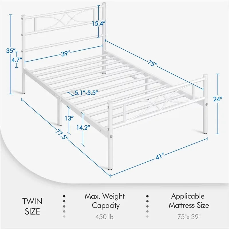 Easyfashion Julian Curved Design Metal Bed, Twin, White bedframe  bed frame