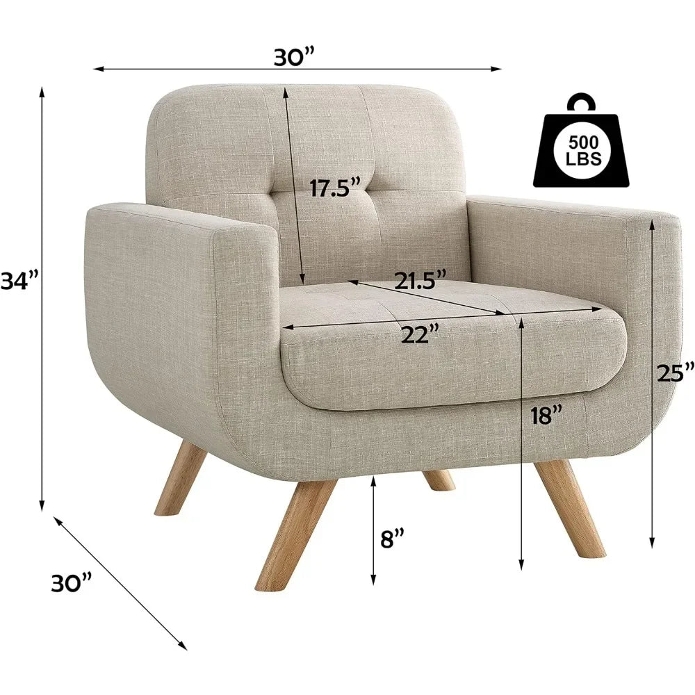 1SEAT Living Room Armchairs Elena Contemporary Accent Armchair With Linen Upholstery Living Room Furniture Beige Chair Chairs