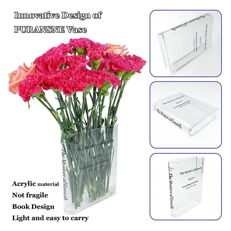 Clear Book Vase Clear Book Flower Vase Clear Book Vase for Flowers, Cute Bookshelf Decor for Floral Arrangement Home Decor