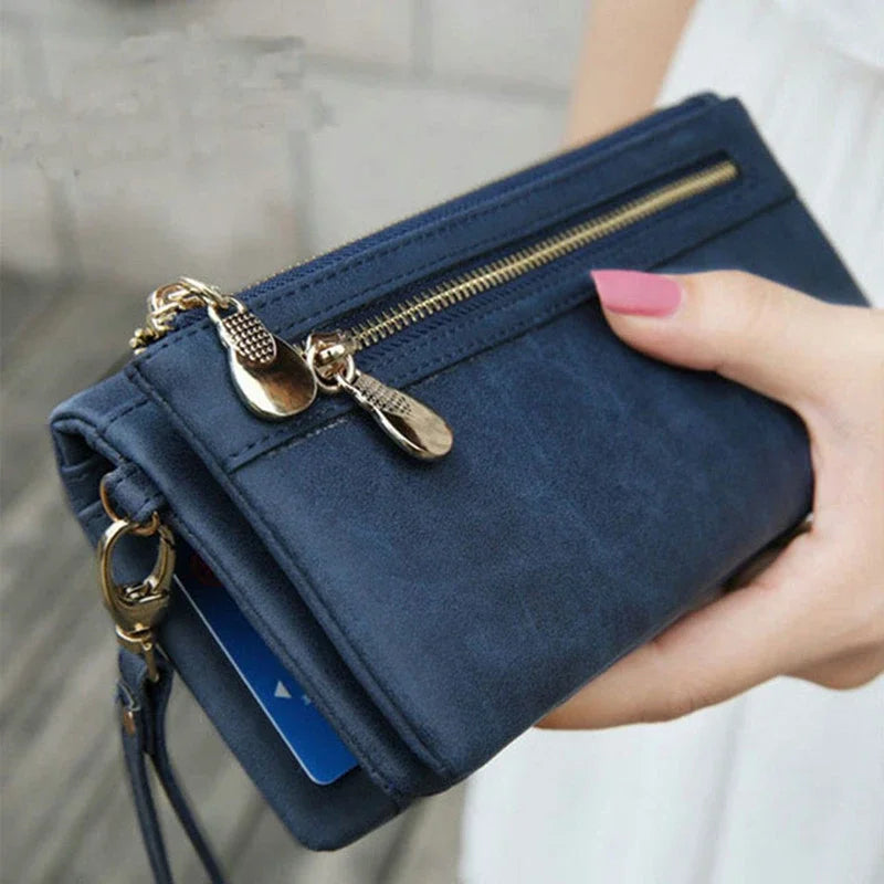 2023 New Vintage Frosted Double Zipper Long Wallet Large Capacity Women Folding Mobile Bag Women Wallet