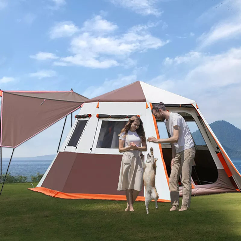 L Size Hexagon Tent Aluminum Pole Outdoor Automatic Portable Vinyl Rainproof Camping Fully Quick Open 2rooms Luxury Tourist