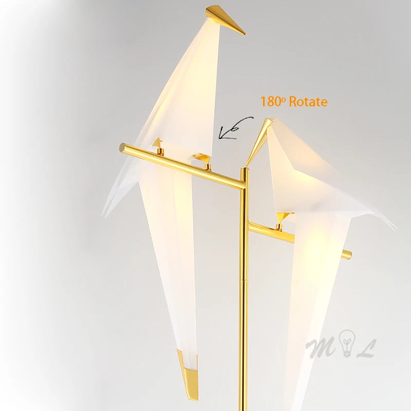 Led Bird Paper Floor Lamp Home Deco Modern Gold Standing Lamp Bedroom Living Room Origami Floor Light Study Reading Beside Lamp