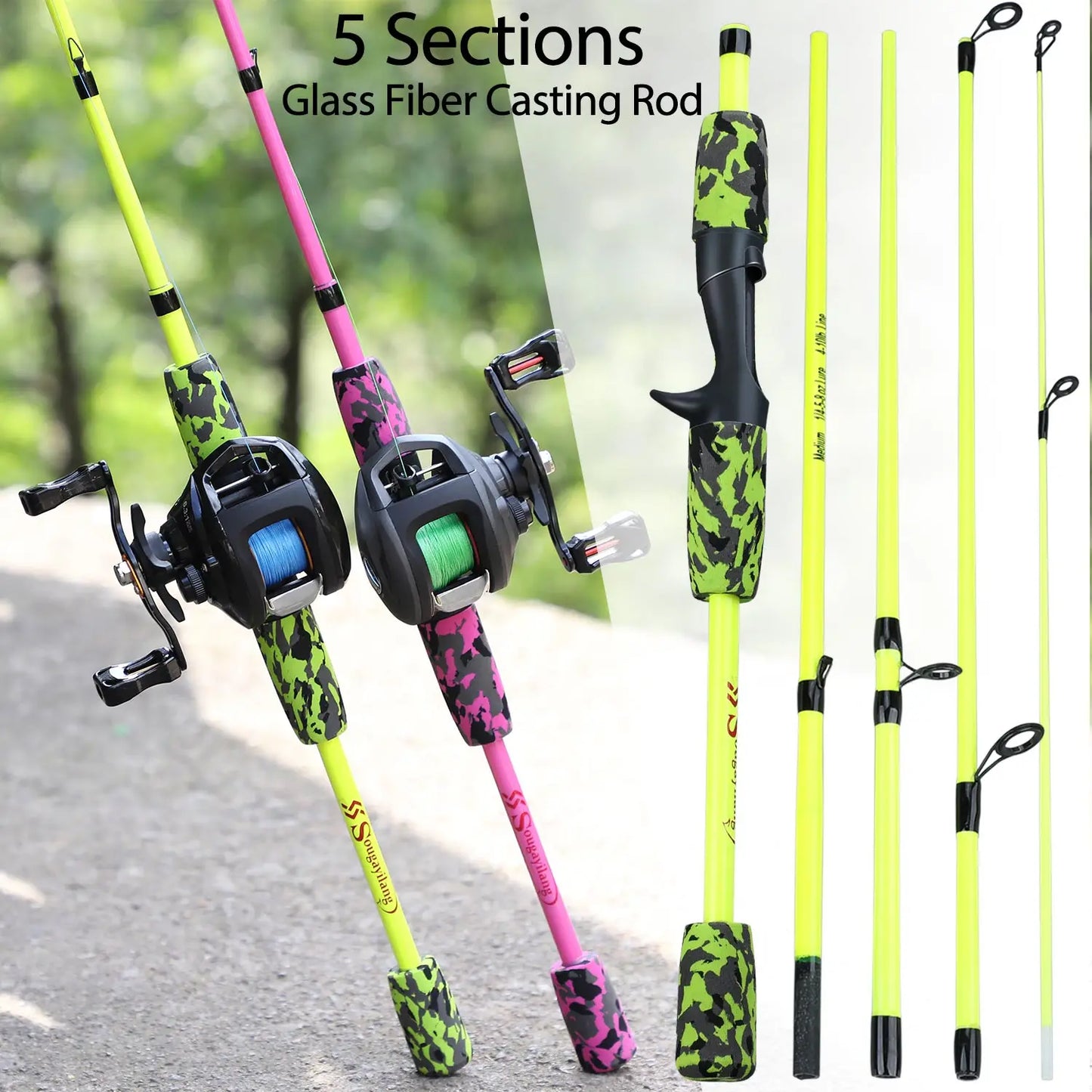 Sougayilang Yellow Pink Black 5 Section Travel Fishing Rod Ultralight  EVA Handle Spinning/Casting Fishing Rod Fishing Tackle