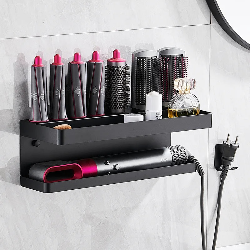 Suitable for Dyson Airwrap Wall-Mounted Shelf Dryer Wall Mount Bathroom Shelf Aluminum Hair Dryer Holder Bathroom Organizer