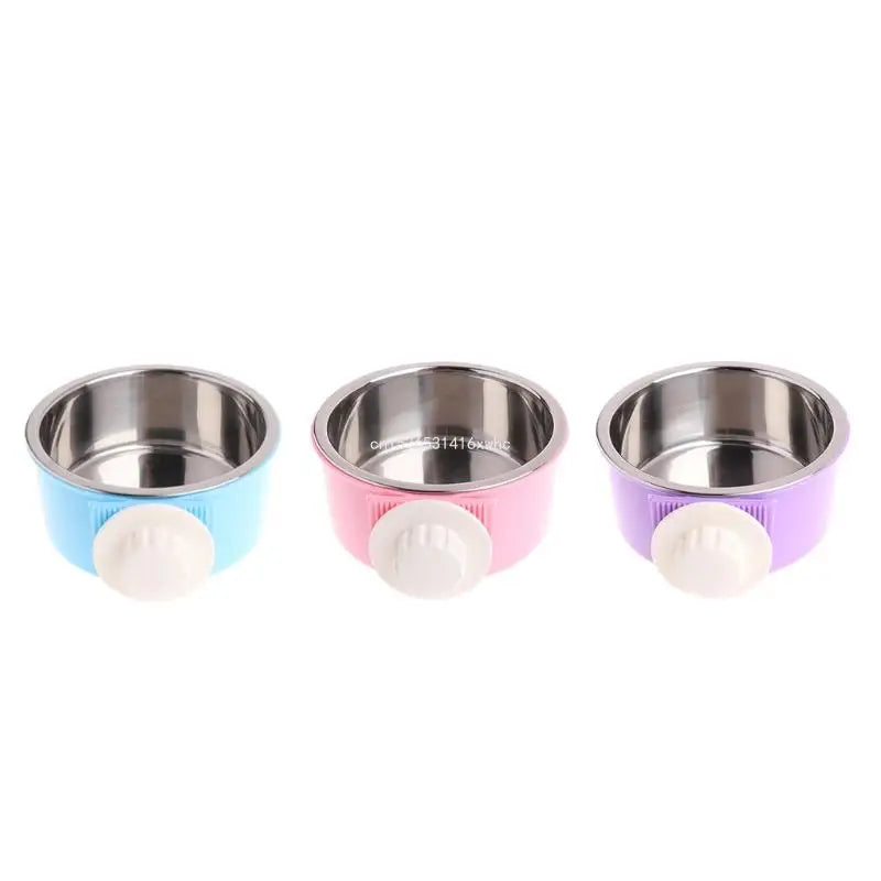 Dropship Dog Bowls Detachable Stainless Steel Cups Cats Crate Kennel Hanging Bowl Metal Food Water Feeder for Ferret Rabbit