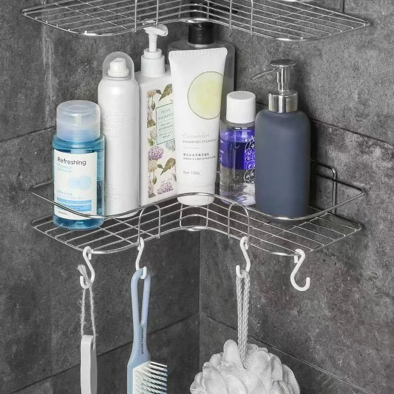 Solid Stainless Steel Storage Rack Punch-free Singer Layer Triangle Wall Mounted Shelf Holder for Bathroom Kitchen Bedroom