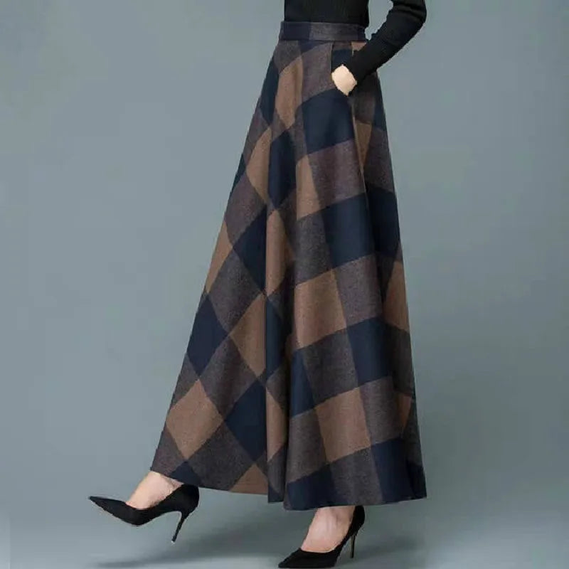 Autumn and Winter Plus Size Wool Plaid Skirt A-line Skirt Plus Size Skirt Women's Skirt Women's Clothing