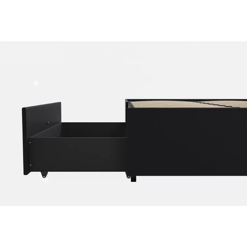 River Street Designs Maven Platform Bed With Storage, Queen, Black Faux Leather bedframe bedroom furniture