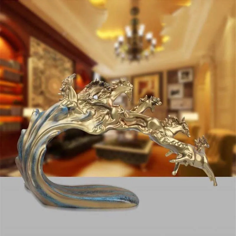 [MGT] New Retro Six Horse Statues Sculptures Geometric Animal Decoration Statue Resin Crafts Home Decoration Accessories Gifts