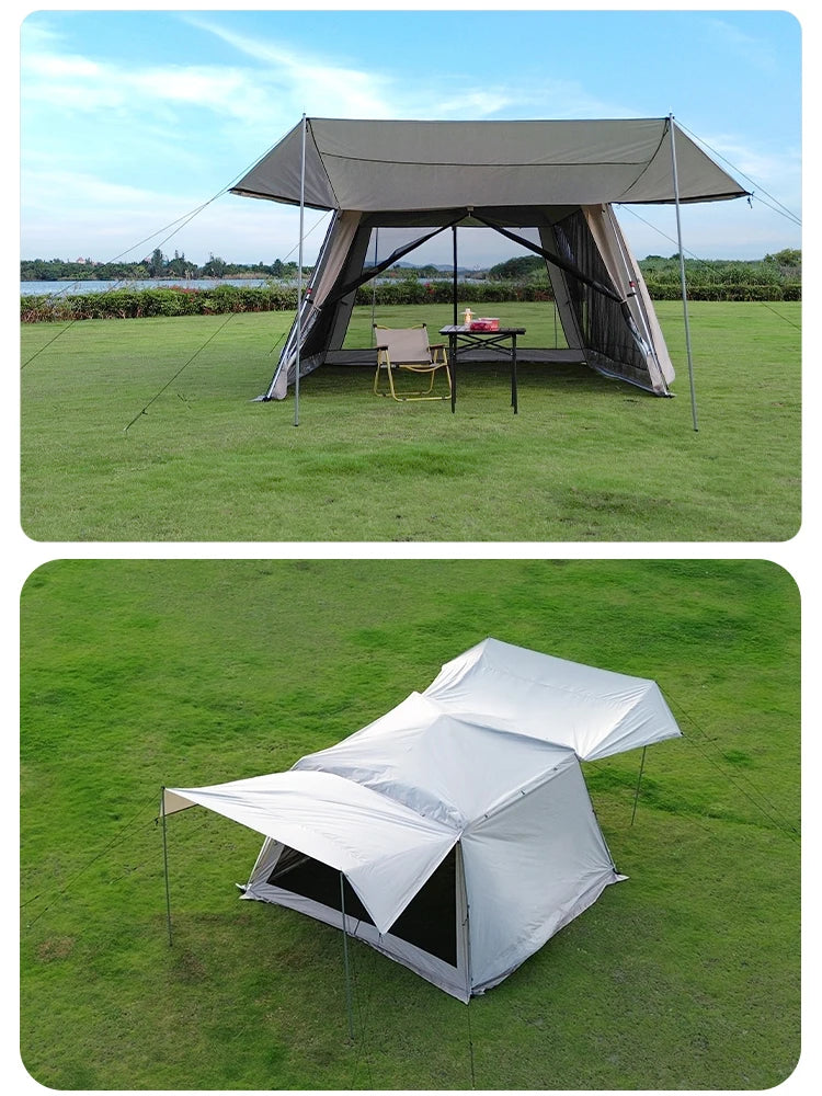 Outdoor Pergola Automatic Aluminum Pole Tent 7-9 People Camping Rainproof Silver Glue Sunscreen Beach Mosquito Net Sunshade