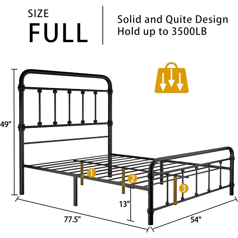 Full-Size-Bed-Frame-Metal Platform Bed Frame with 49" High-Headboard - Solid Quite Easy Set Up Mattress Foundation