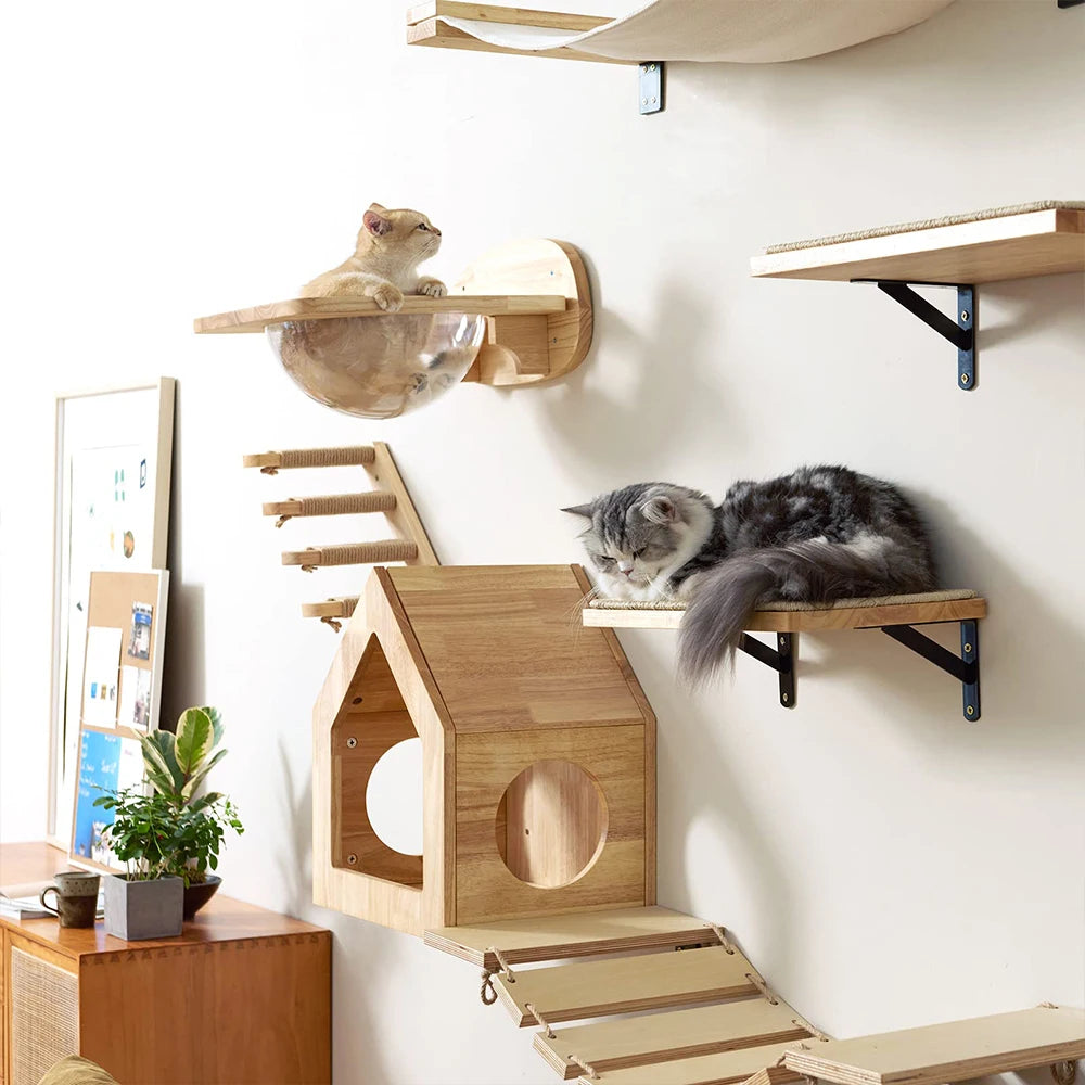 Cat Wall Furniture Floating Wall Shelf With Cat Scratching Post Climbing Perches Hammock Wall Steps For Sleeping Playing Rest