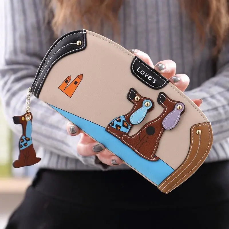 Fashion Cartoon Dog Women Wallet Wrist Handle Phone Case Long Section Money Pocket Pouch Handbag Women's Purse Card Holder