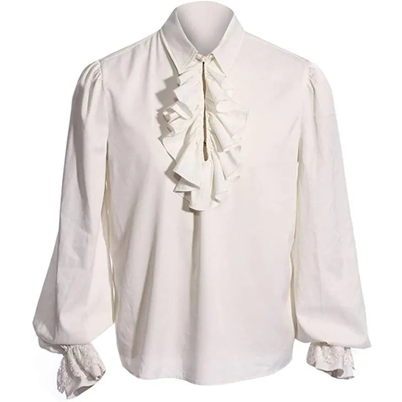 Wepbel Vampire Men Shirts Tops Loose Renaissance Victorian Steampunk Ruffled Shirt Tops Medieval Halloween Costume Clothing Tops