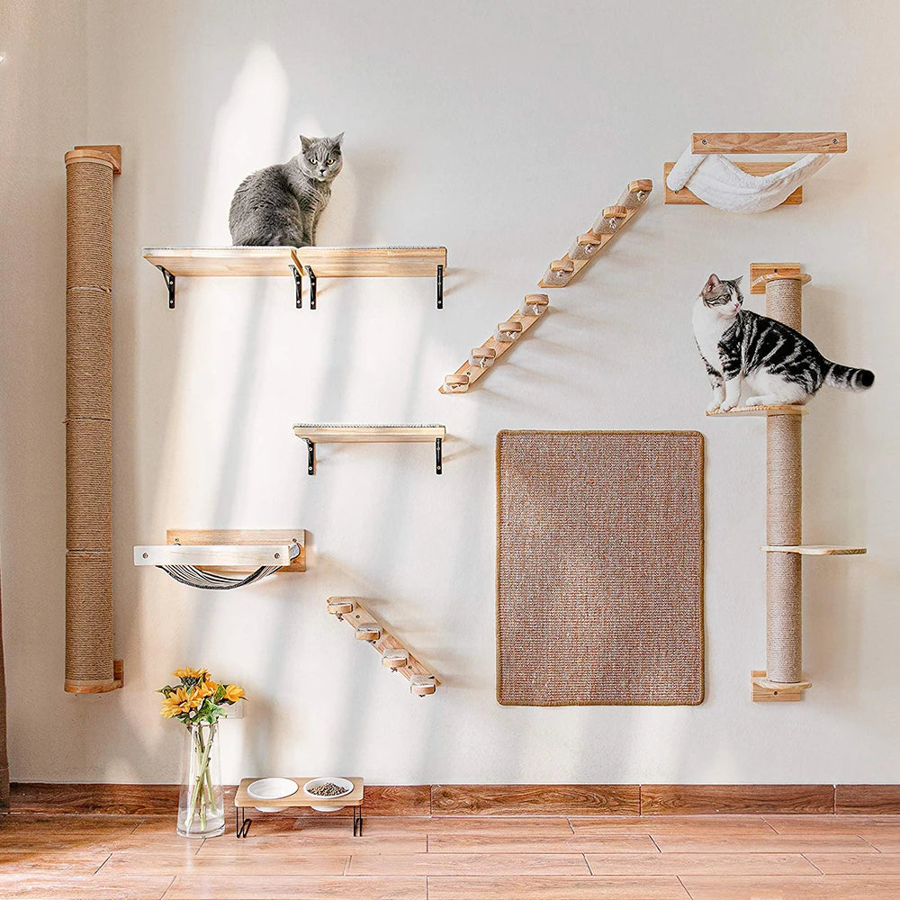 Cat Climbing Shelf Wall Mounted Four Step Stairway With Sisal Scratching Post For Cats Tree Perch Platform Jumping Furniture