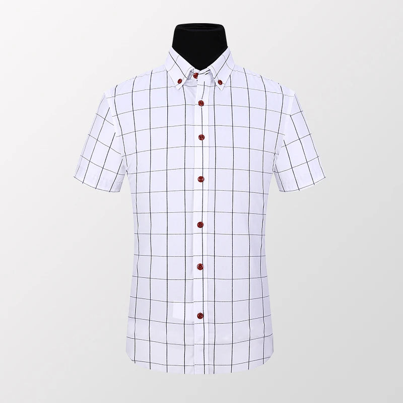 BROWON Summer Mens Shirts Short Sleeve Plaid Shirt Slim Casual Button Up Shirt Dress Shirts Men Cotton Big Size Men Clothing