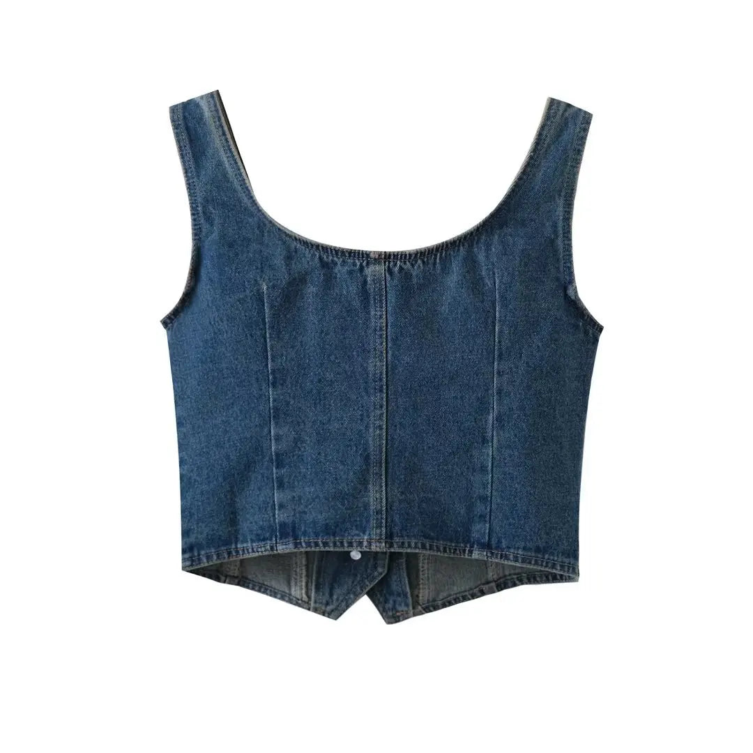 2023 Summer New Women's Vintage Denim Tank Top  korean fashion clothing  tops women  crop  cute tops