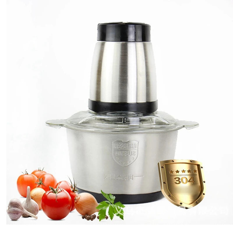 EAS-Food Chopper Stainless Steel 2L Electrical Food Processor Meat Grinder Blender Mixer Machine Kitchen Appliances,EU Plug