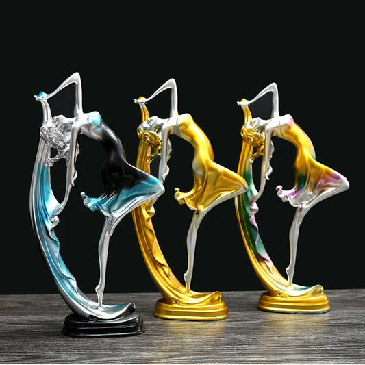 Dancing Girl Figure Statue Modern Ballet Sculptures Resin Crafts Home Decor Desktop Ornament Elegant Gift 10*22CM