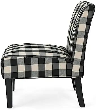 Accent Chair Upholstered Farmhouse-Style Blue Checkerboard Matte Black Rubberwood Legs Acrylic nordic chair Metal chair Baby din