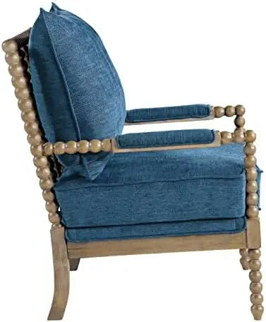 Spindle Accent Chair, Brush Charcoal Finish with Navy Blue