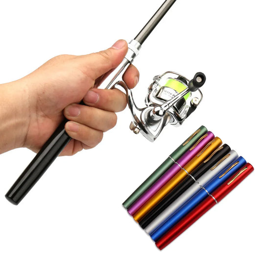 1M / 1.4/1.6M Pocket Collapsible Fishing Rod Reel Combo Mini Pen Fishing Pole Kit 7 Colors Pen Shape Folded Rod With Reel Wheel